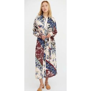 SMYTHE Shirtdress Multi Scarf‎ Print Size XS Pink Cream Red Blue Floral Chic